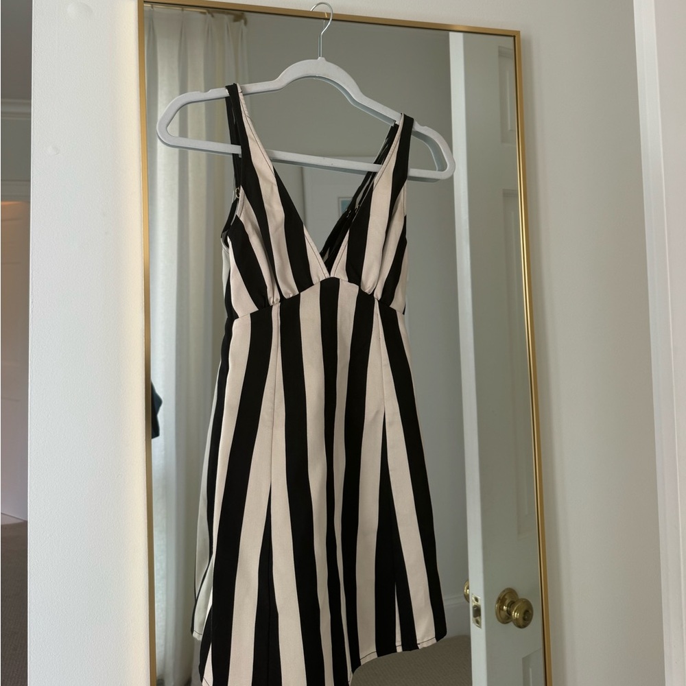 LPA cream and Black striped v neck mini dress. Great condition